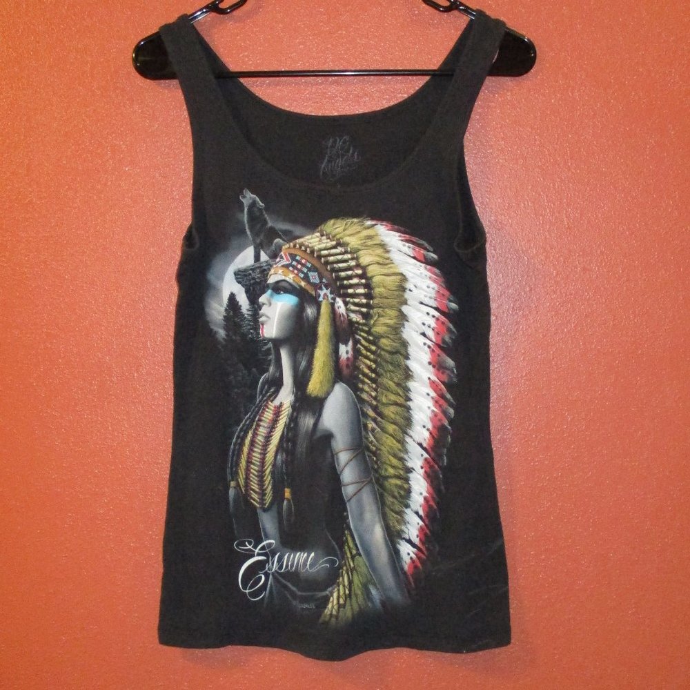 DC Angels Shirt Woman Large Black Blue White American Indian Chief Tank Top